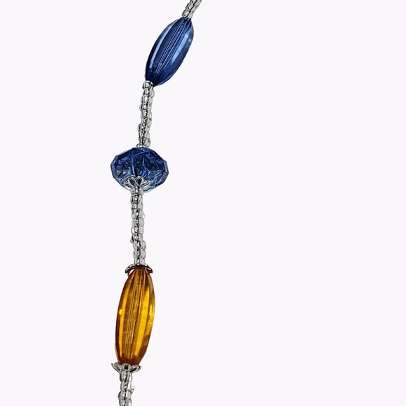 Vintage Beaded Necklace  Ornate Silver Tone Pendant Blue Orange Glass Beads - Picture 4 of 5